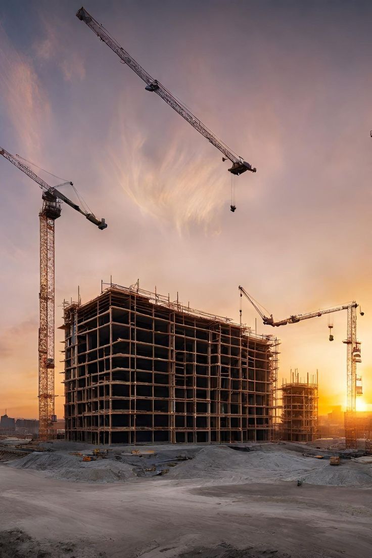Turn key construction project with cranes and building frame